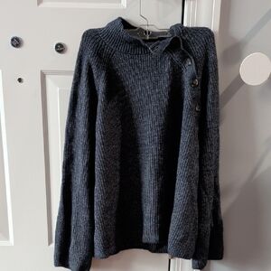 LOFT Charcoal Button-Up Turtleneck Sweater